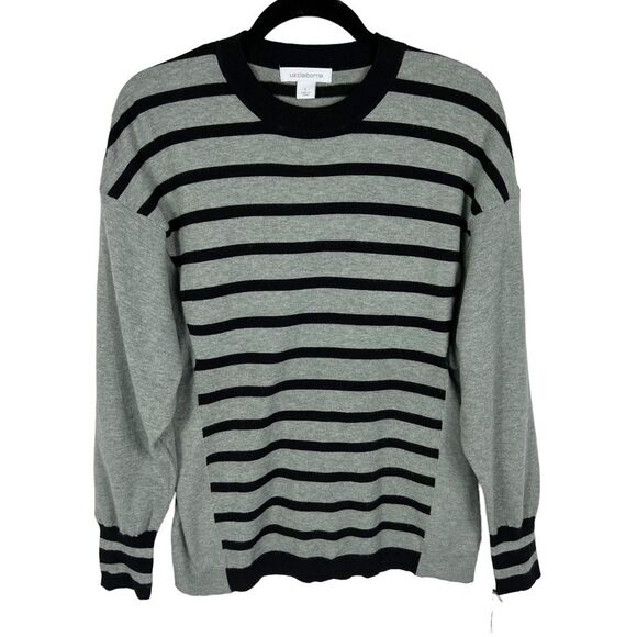 NEW Liz Claiborne Striped Heather Gray Lightweight Pullover Sweater Women Large - Picture 1 of 8